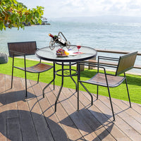 @BuyMartianHome | 32 Inch Patio Tempered Glass Steel Frame Round Table With Convenient Umbrella Hole