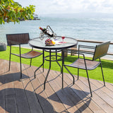 @BuyMartianHome | 32 Inch Patio Tempered Glass Steel Frame Round Table With Convenient Umbrella Hole