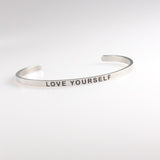 Your Fave Travel Merch | Inspirational LOVE YOURSELF Mantra Quote Titanium Bracelet / Bangle Jewelry (Stainless Steel)