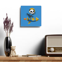 Rocket Panda Wall Clock – Carolina Gold Edition | Square 10.75" Acrylic Timepiece for Galactic Spaces