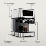 Chefman CraftBrew Espresso Machine 15-Bar w/ Steam Wand | Latte & Cappuccino Maker w/ Touch Controls – Stainless Steel