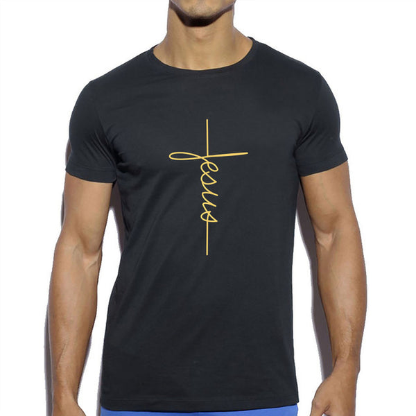 Your Fave Travel Tee | M633™ Men's Jesus Cross Print 100% Cotton Short Sleeved SLIM FIT Tee | Various Colors |  (T-Shirt Sizes XS-2XL) | Choose 2 Sizes Up