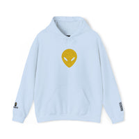 🛸 Gold Abstract MARTIAN™ Embroidered Hoodie – Unisex Pullover | Alien Face Design | Buy Martian Merch™ Cotton Hoodie (Multiple Colors)