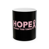 Hope Ceramic Mug #2 – “Tougher Than Tumors” Pink Ribbon Coffee Cup | Inspirational Breast Cancer Gift for Survivor, Fighter, or Caregiver | 11oz or 15oz
