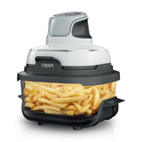 Ninja Crispi air fryer with French fries on a white background