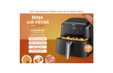 Ninja Air Fryer Pro packaging with features highlighted on an orange background