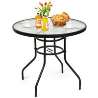 @BuyMartianHome | 32 Inch Patio Tempered Glass Steel Frame Round Table With Convenient Umbrella Hole