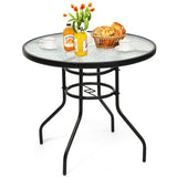 @BuyMartianHome | 32 Inch Patio Tempered Glass Steel Frame Round Table With Convenient Umbrella Hole