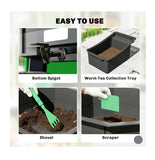 @MaxGardenGalax | 4-Tray Worm Composter Bin, 7.4 Gal Indoor Outdoor Food Waste Recycler with Lid, Ventilated Stackable Worm Farm Compost System, Dark Green