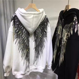 @BuyMartian | JATQ Oversized Angel Wing Zip Hoodie Jacket for Women – Retro Streetwear Hooded Sweatshirt in Black or White
