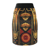 Buy Martian Merch™ | IronEagle 47 African Art Deco Women's Pencil Skirt | Sun of Mars (Red, Gold, Black)