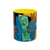 Indigenous Blue Accent Mug – Ceramic Coffee Cup with Colored Handle | CIQ Designs x Buy Martian Merch™ | Cultural Art, Dishwasher & Microwave Safe