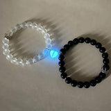 @BuyMartianJewelry | Handmade Crown Glow Bracelets Set | 2pcs Luminous Beaded Friendship or Couple Jewelry | Matching Gift for Her or Bestie