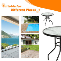 @BuyMartianHome | 32 Inch Patio Tempered Glass Steel Frame Round Table With Convenient Umbrella Hole
