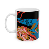 Indigenous Blue Ceramic Mug – 11oz or 15oz | Afrofuturistic Art Coffee Cup by CIQ Designs x Buy Martian Merch™ | Microwave + Dishwasher Safe
