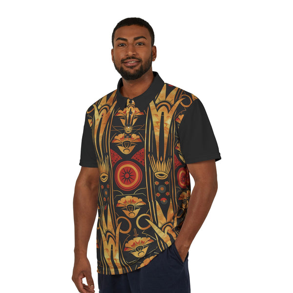 Buy Martian Merch™ | IronEagle 47 African Art Deco Unisex Polo Shirt | Sun of Mars (Red, Gold, Black)