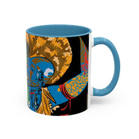 Indigenous Blue Accent Mug – Ceramic Coffee Cup with Colored Handle | CIQ Designs x Buy Martian Merch™ | Cultural Art, Dishwasher & Microwave Safe