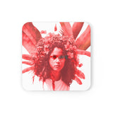 54 Mondays™ Project | Strawberry Secreta Corkwood Coaster Set (White Background)