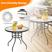 @BuyMartianHome | 32 Inch Patio Tempered Glass Steel Frame Round Table With Convenient Umbrella Hole