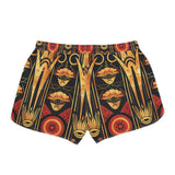 Buy Martian Merch™ | IronEagle 47 African Art Deco Women's Casual Shorts | Sun of Mars (Red, Gold, Black)