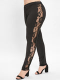 Your Fave Travel Merch | Black Side Lace Panel Plus Size Leggings