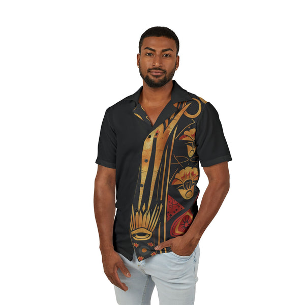 Buy Martian Merch™ | IronEagle 47 African Art Deco Men's Camp Shirt | Sun of Mars (Red, Gold, Black)