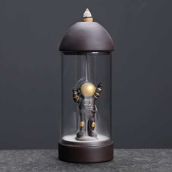 @BuyMartianHome | Creative Purple Sand Astronaut Backflow Incense Burner | Windproof Cover Incense Smoke Holder | Ornament for Yoga Room Office Living Room Decor