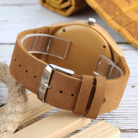 Men's Modern Minimalist Quality Fashion Wristwatch For All Occasions | Analog Bamboo Nature Wood Watch | Genuine Leather Band | Gift For Men