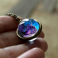 Your Fave Travel Merch |Double-Sided Galaxy Necklace | Universe Nebula Planet Jewelry | Handmade Glass Statement Pendant
