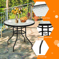 @BuyMartianHome | 32 Inch Patio Tempered Glass Steel Frame Round Table With Convenient Umbrella Hole