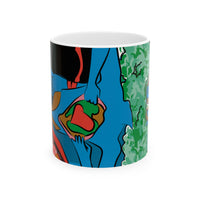 Indigenous Blue Ceramic Mug – 11oz or 15oz | Afrofuturistic Art Coffee Cup by CIQ Designs x Buy Martian Merch™ | Microwave + Dishwasher Safe