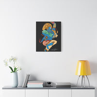 Indigenous Blue – 20x24 Afrofuturistic Warrior Matte Canvas Wall Art | CIQ Designs x Buy Martian Merch™ | FSC Wood Frame | Bold Cultural Statement