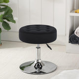 Black Velvet Vanity Stool - Modern Round Ottoman, Makeup Accent Chair for Bedroom, Living Room, Entryway