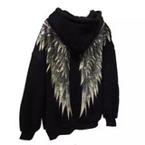 @BuyMartian | JATQ Oversized Angel Wing Zip Hoodie Jacket for Women – Retro Streetwear Hooded Sweatshirt in Black or White