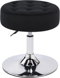 Black Velvet Vanity Stool - Modern Round Ottoman, Makeup Accent Chair for Bedroom, Living Room, Entryway