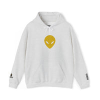 🛸 Gold Abstract MARTIAN™ Embroidered Hoodie – Unisex Pullover | Alien Face Design | Buy Martian Merch™ Cotton Hoodie (Multiple Colors)