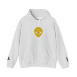 🛸 Gold Abstract MARTIAN™ Embroidered Hoodie – Unisex Pullover | Alien Face Design | Buy Martian Merch™ Cotton Hoodie (Multiple Colors)