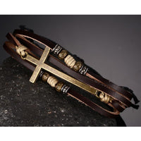 @BuyMartianJewelry | M633™ God First Men's Genuine Leather (& Alloy) Cross Bracelet | Adjustable | Braided Rope Design