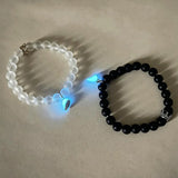 @BuyMartianJewelry | Handmade Crown Glow Bracelets Set | 2pcs Luminous Beaded Friendship or Couple Jewelry | Matching Gift for Her or Bestie