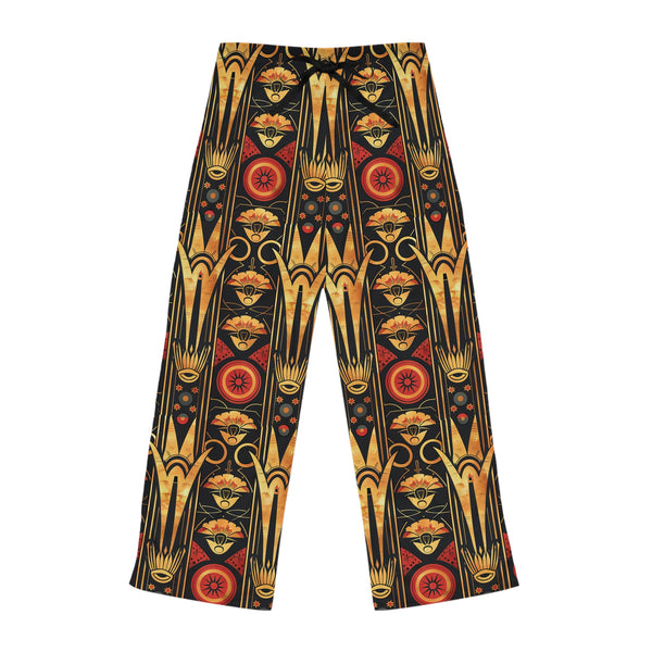 Buy Martian Merch™ | IronEagle 47 African Art Deco Women's Pajama Pants (Loose Fit) | Sun of Mars (Red, Gold, Black)