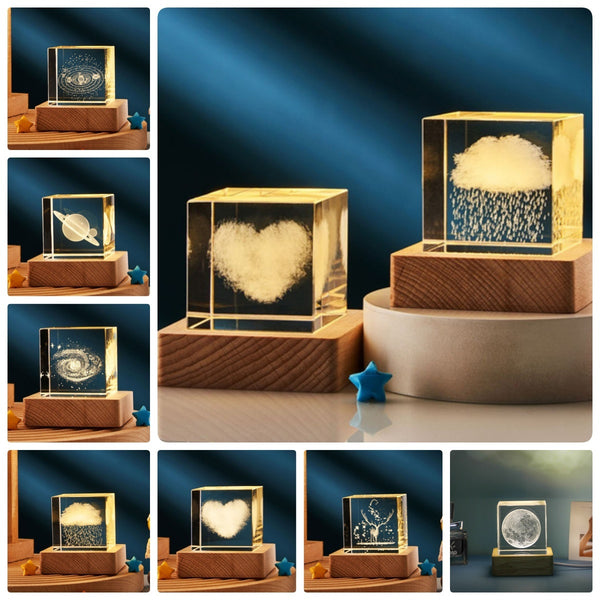 3D Crystal Cube LED Night Light | Modern Transparent Desktop Lamp for Home or Office | Elegant Ambient Lighting & Gift Décor