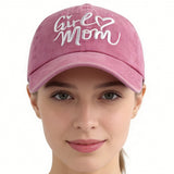 Girl Mom Hats Mothers Birthday Gifts For Women, Adjustable Embroidered Wash Pink Cotton Baseball Cap