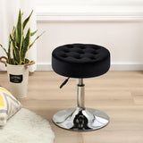 Black Velvet Vanity Stool - Modern Round Ottoman, Makeup Accent Chair for Bedroom, Living Room, Entryway