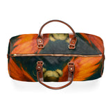 Duffle bag with artistic design on a white background