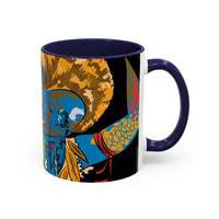 Indigenous Blue Accent Mug – Ceramic Coffee Cup with Colored Handle | CIQ Designs x Buy Martian Merch™ | Cultural Art, Dishwasher & Microwave Safe