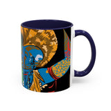 Indigenous Blue Accent Mug – Ceramic Coffee Cup with Colored Handle | CIQ Designs x Buy Martian Merch™ | Cultural Art, Dishwasher & Microwave Safe