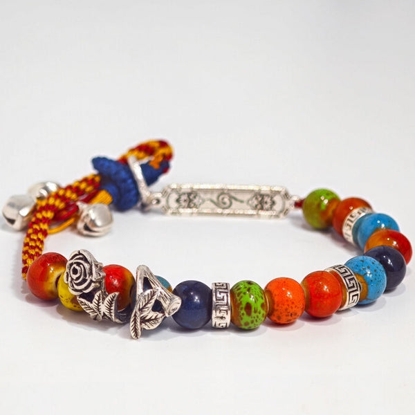 @BuyMartianJewelry | Handmade Colorful Stone Beaded Bracelet – String Finish with Silver Accents | Unisex Boho Jewelry - SHIPS VIA USPS (This Week Only)