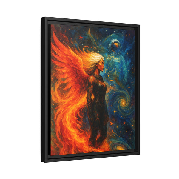 54 Mondays™ Project | Heat and Hollow – Beverly Hills Edition | Fire-Wing Warrior & Astronaut Cosmic Noir Portrait | Limited Gold Max Fuega™ Signature | FSC-Certified Framed Matte Canvas