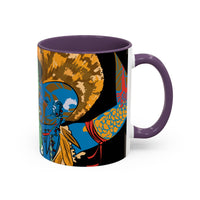 Indigenous Blue Accent Mug – Ceramic Coffee Cup with Colored Handle | CIQ Designs x Buy Martian Merch™ | Cultural Art, Dishwasher & Microwave Safe