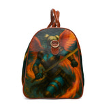 Backpack with a fantasy-themed design on a white background